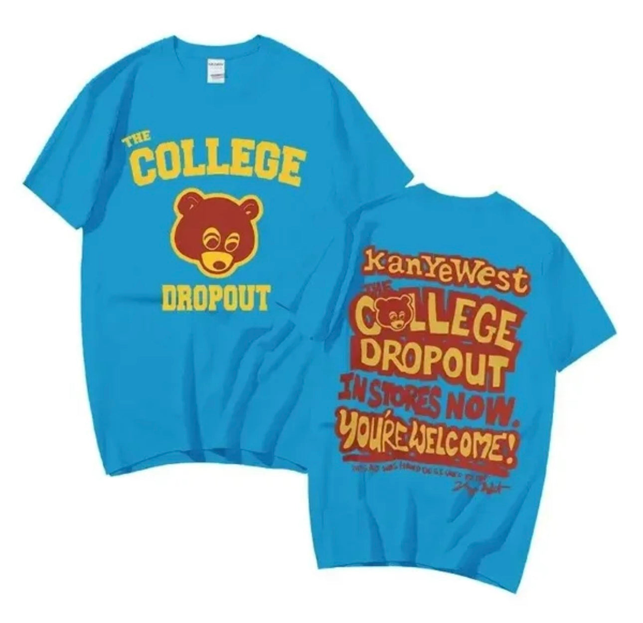 Kanye West  “The College Drop Out” Blue Football Shirt Chest & Back Logo Print