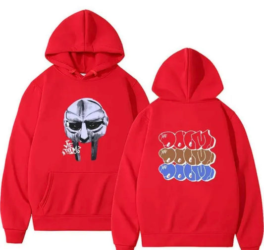 MF DOOM 100% Cotton Red Metal Face Hoodie Chest & Back Logo