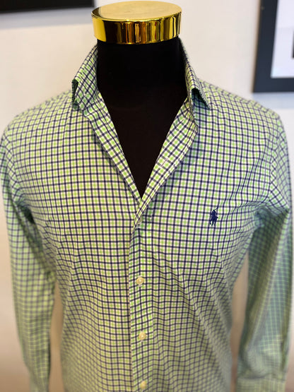 Ralph Lauren 100% Cotton Green Check Shirt Size S Slim Fit