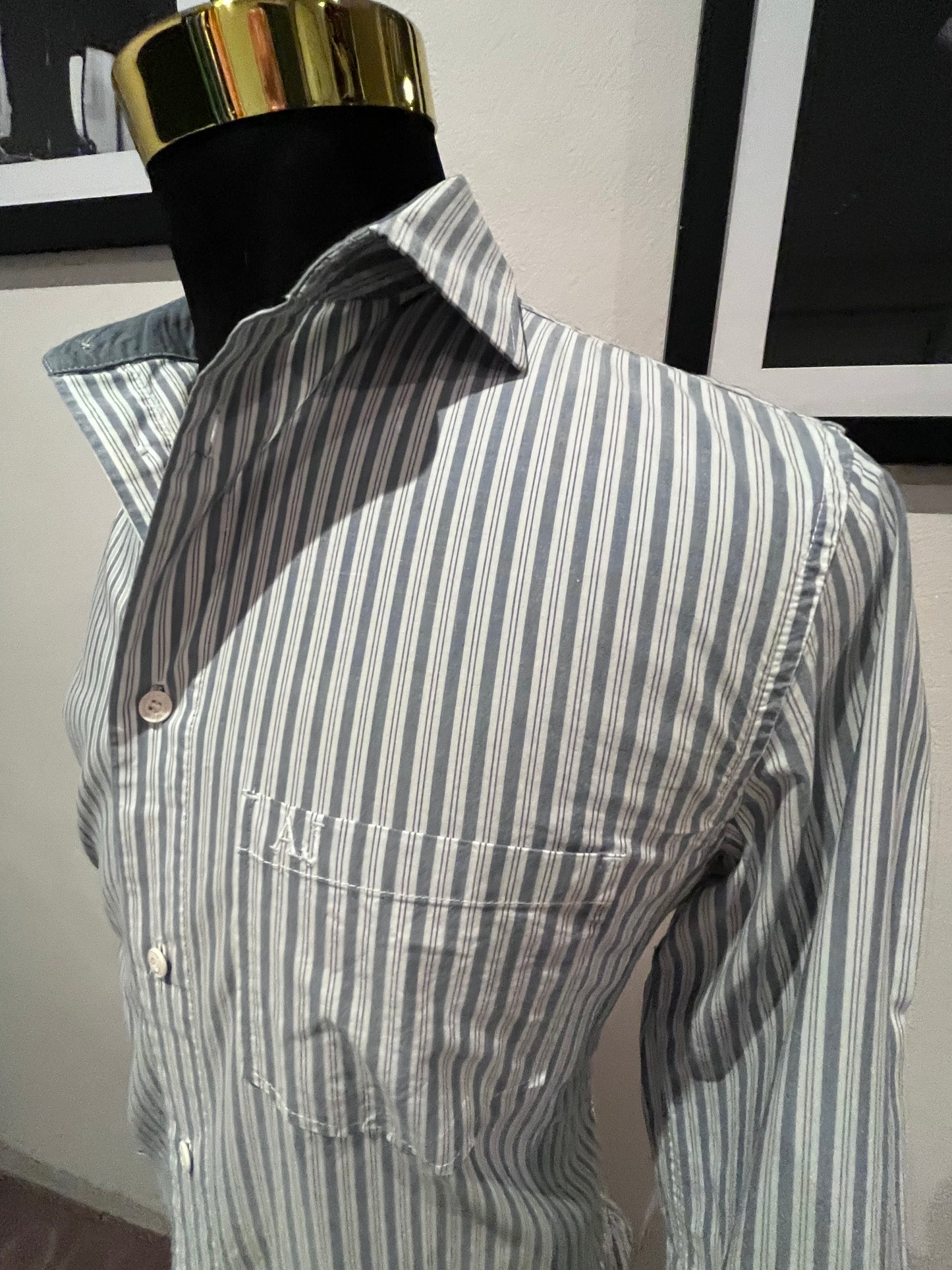 Armani Armani Jeans 100% Cotton White / Grey Stripe Shirt Size S