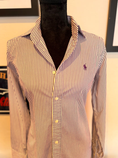 Ralph Lauren Women’s 100% Cotton Purple White Striped Shirt Slim Fit Size 12