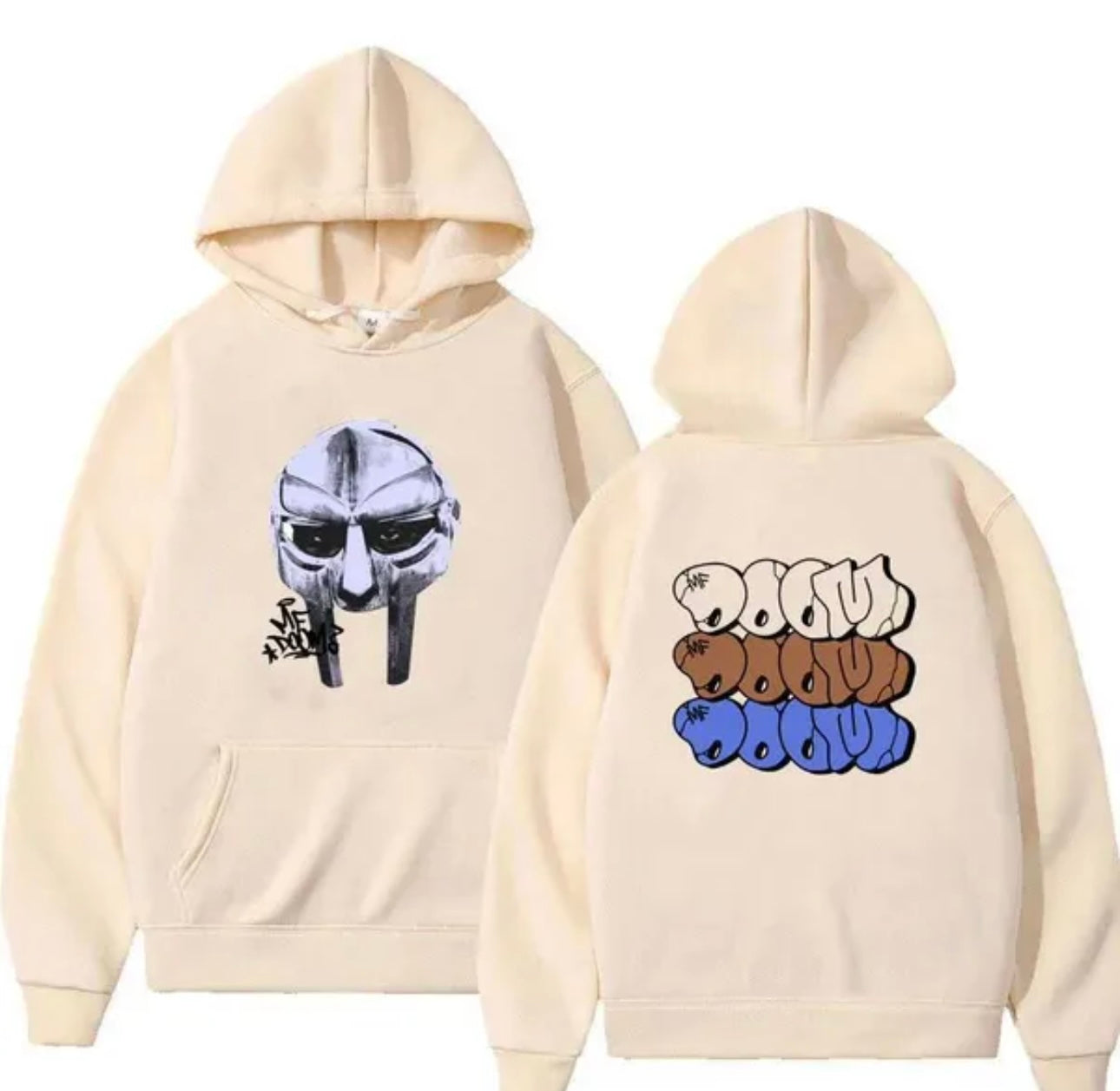 MF DOOM Cotton Ivory Metal Face Hoodie Chest & Back Logo Size Large