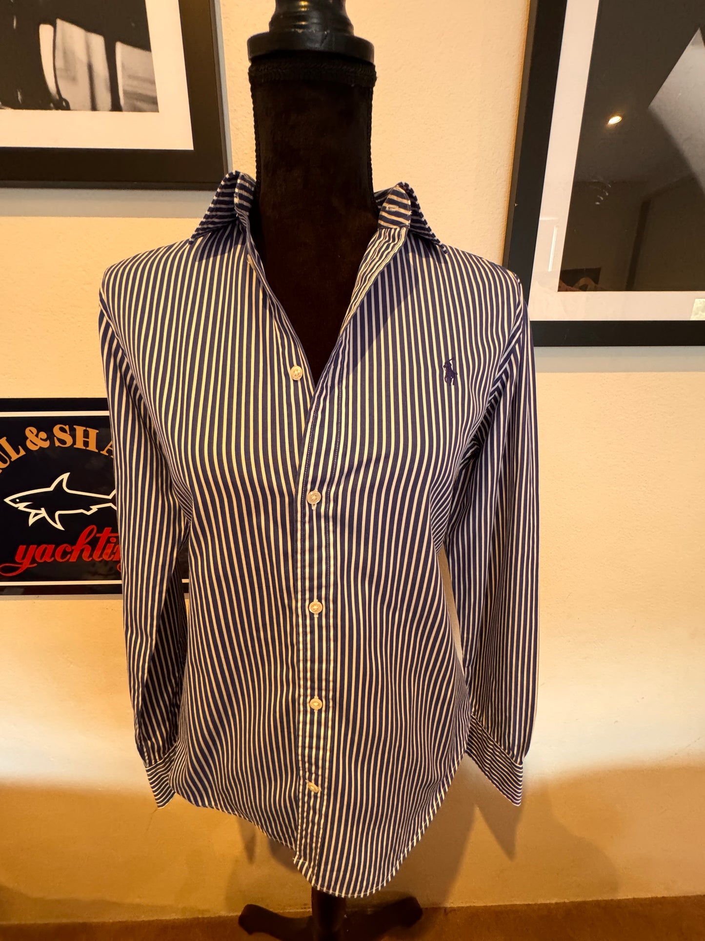 Ralph Lauren Women’s 100% Cotton Blue White Striped Shirt Slim Fit Size 12