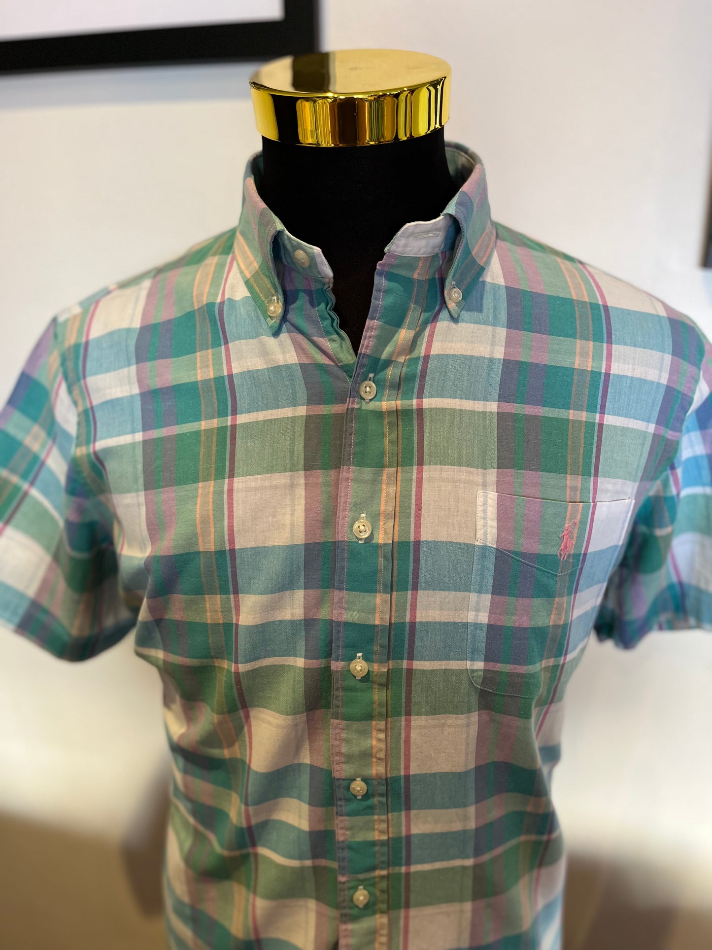 Ralph Lauren 100% Indian Madras Cotton Check Shirt Size Large Custom Fit