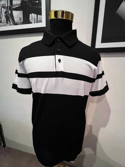 Paul & Shark 100% Cotton Arm Badge Logo Polo Shirt Size XL Made in Italy Black & White Strip Classic Fit