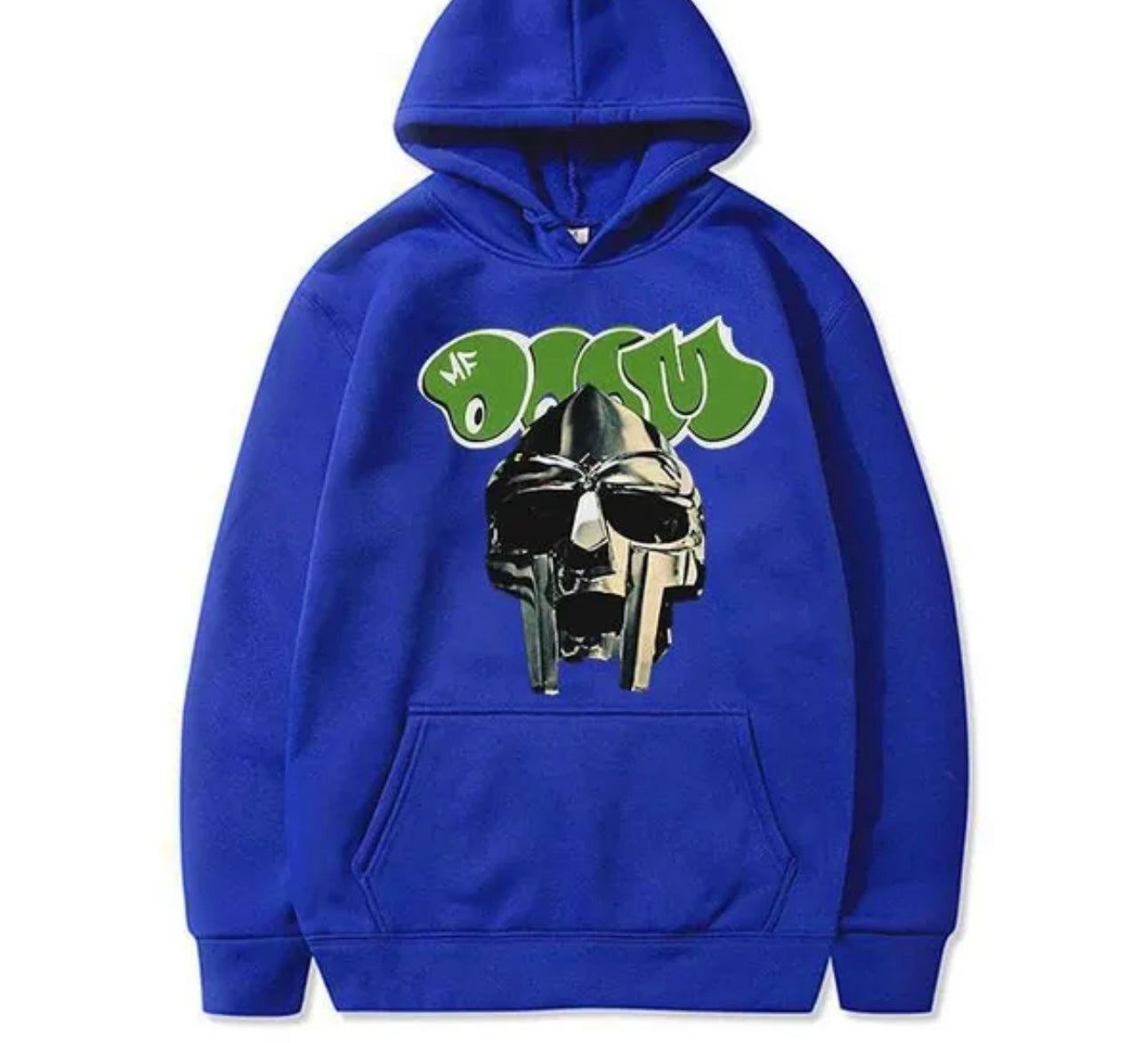 MF DOOM Fleece Blue Metal Face Hoodie Chest Logo Size Large