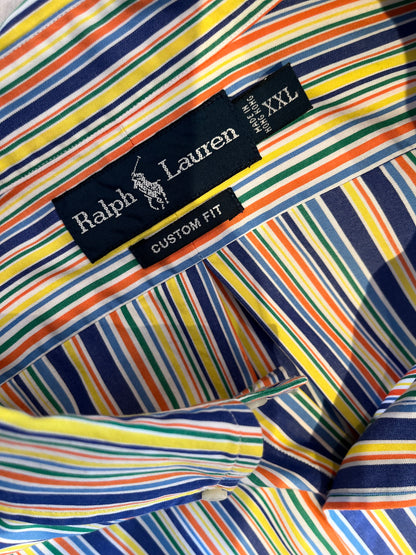 Ralph Lauren 100% Cotton Yellow / Blue Stripe Shirt Size XXL Custom Fit