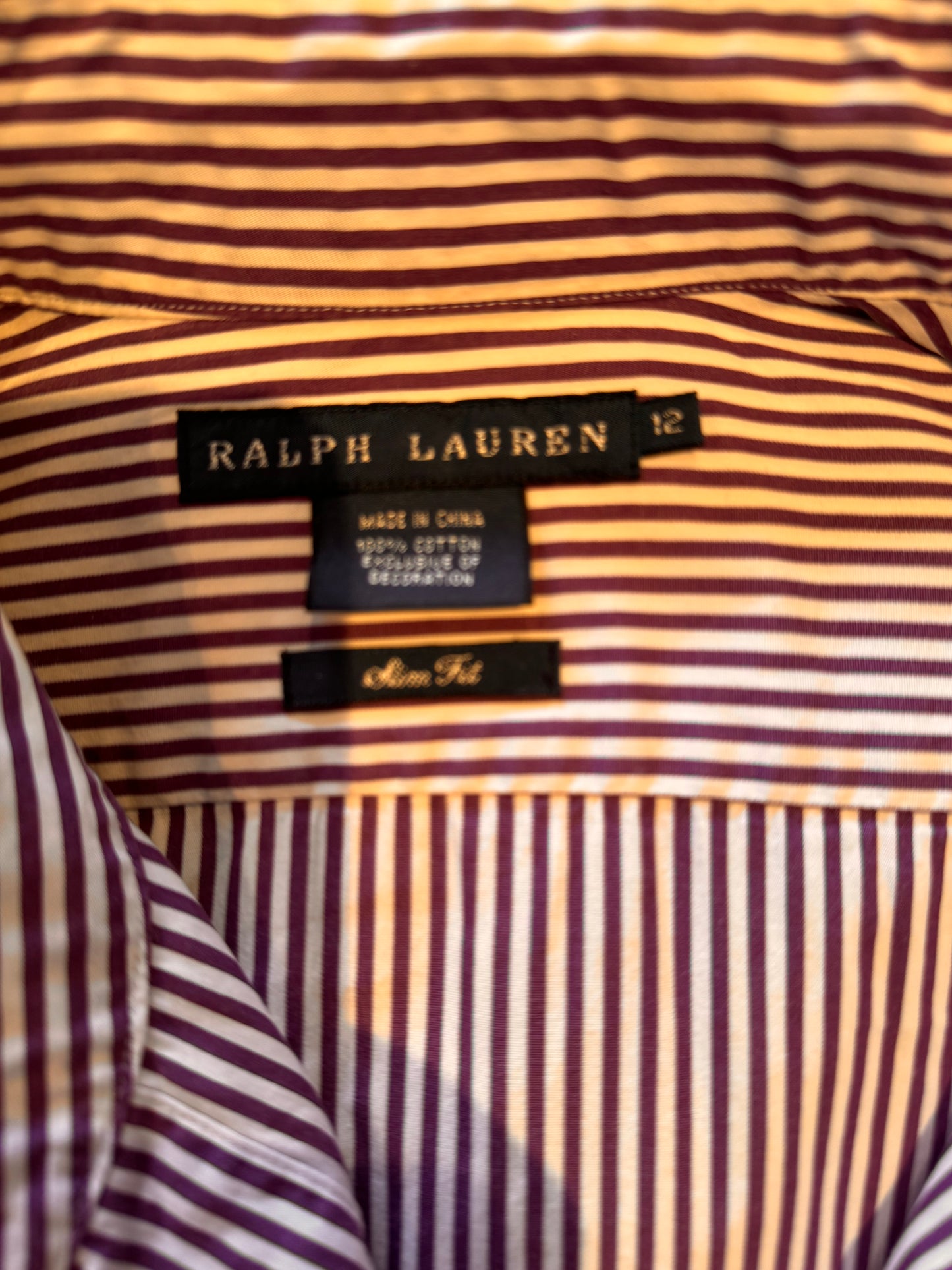 Ralph Lauren Women’s 100% Cotton Purple White Striped Shirt Slim Fit Size 12