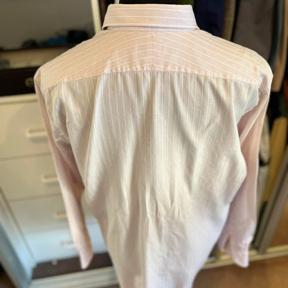 Ermenegildo Zegna 100% Cotton Pink White Stripe Business Shirt Size XL 44/17.5 French Cuff Made in Switzerland