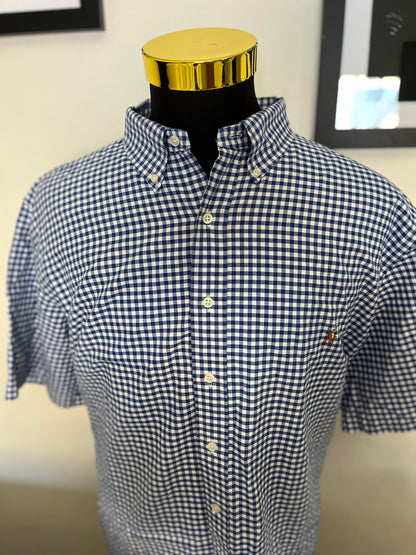 Ralph Lauren 100% Cotton White Blue Check Shirt Size 2XB Big Fitting Shirt