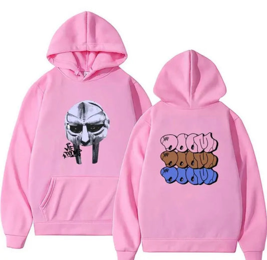 MF DOOM 100% Cotton Pink Metal Face Hoodie Chest & Back Logo