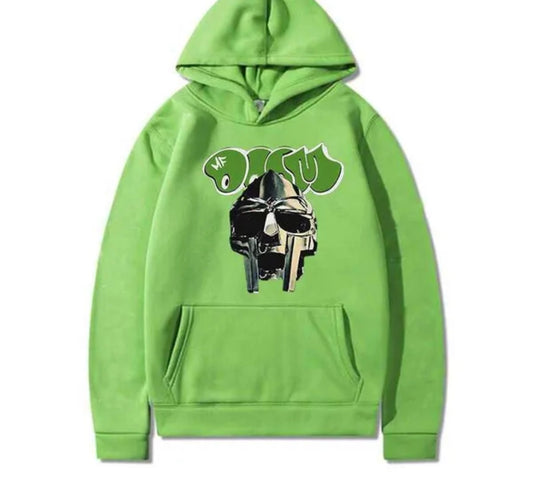 MF DOOM Fleece Green Metal Face Hoodie Chest & Back Logo