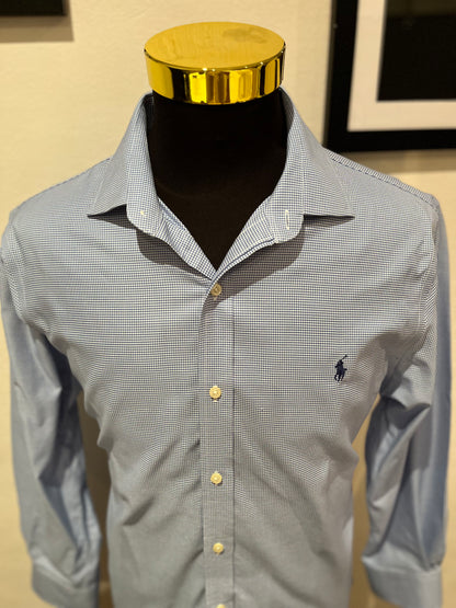 Ralph Lauren 100% Stretch Cotton Slim Fit Blue Check Shirt Size Large