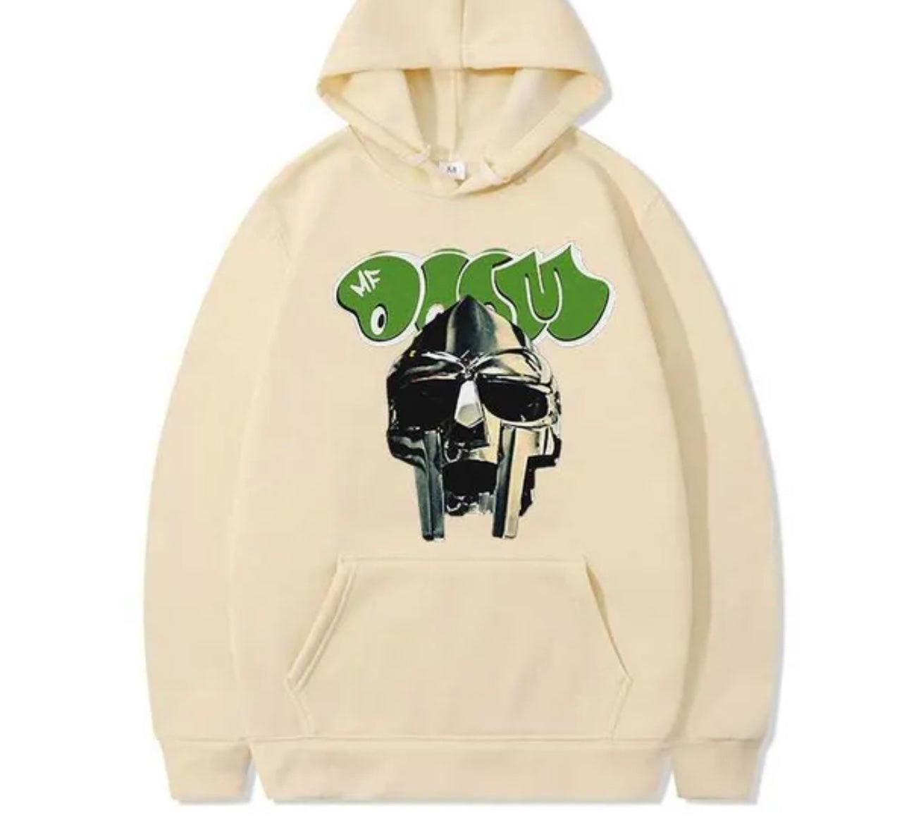 MF DOOM Fleece Cream Metal Face Hoodie Chest & Back Logo Size Large