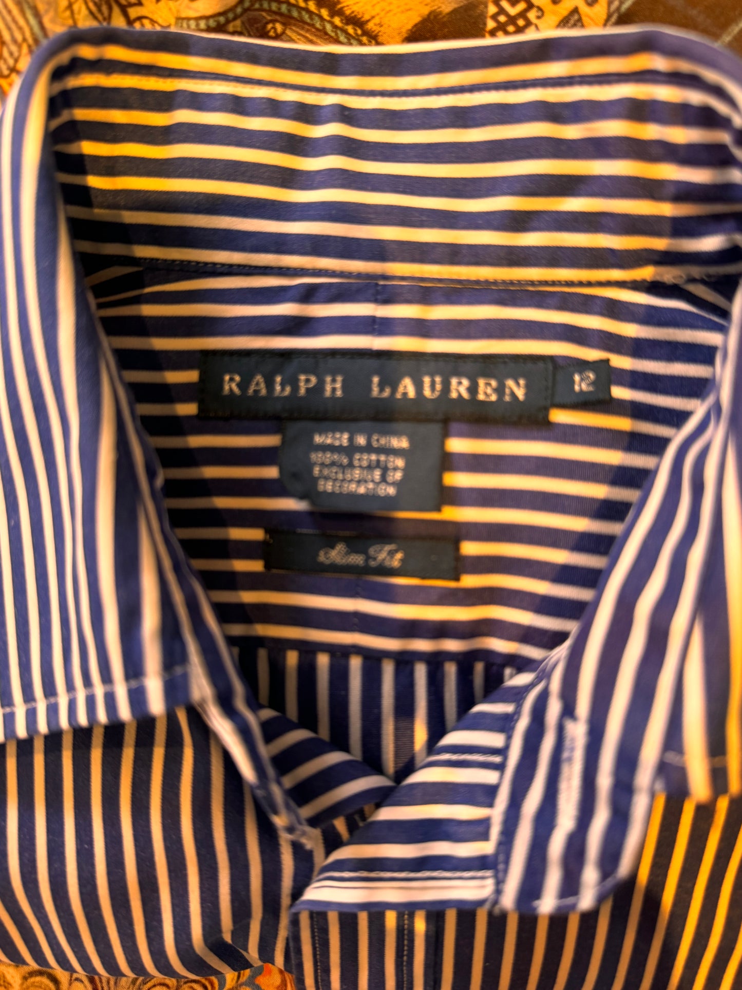 Ralph Lauren Women’s 100% Cotton Blue White Striped Shirt Slim Fit Size 12