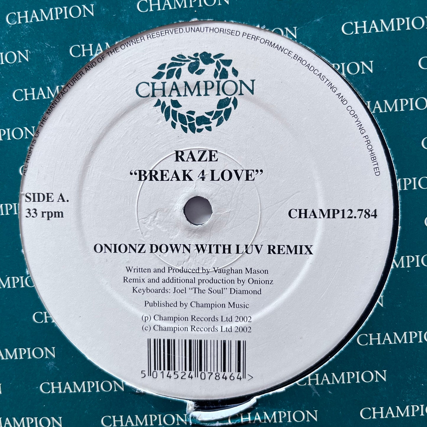 Raze “Break 4 Love” 3 Version 12inch Vinyl Record on Champion Records