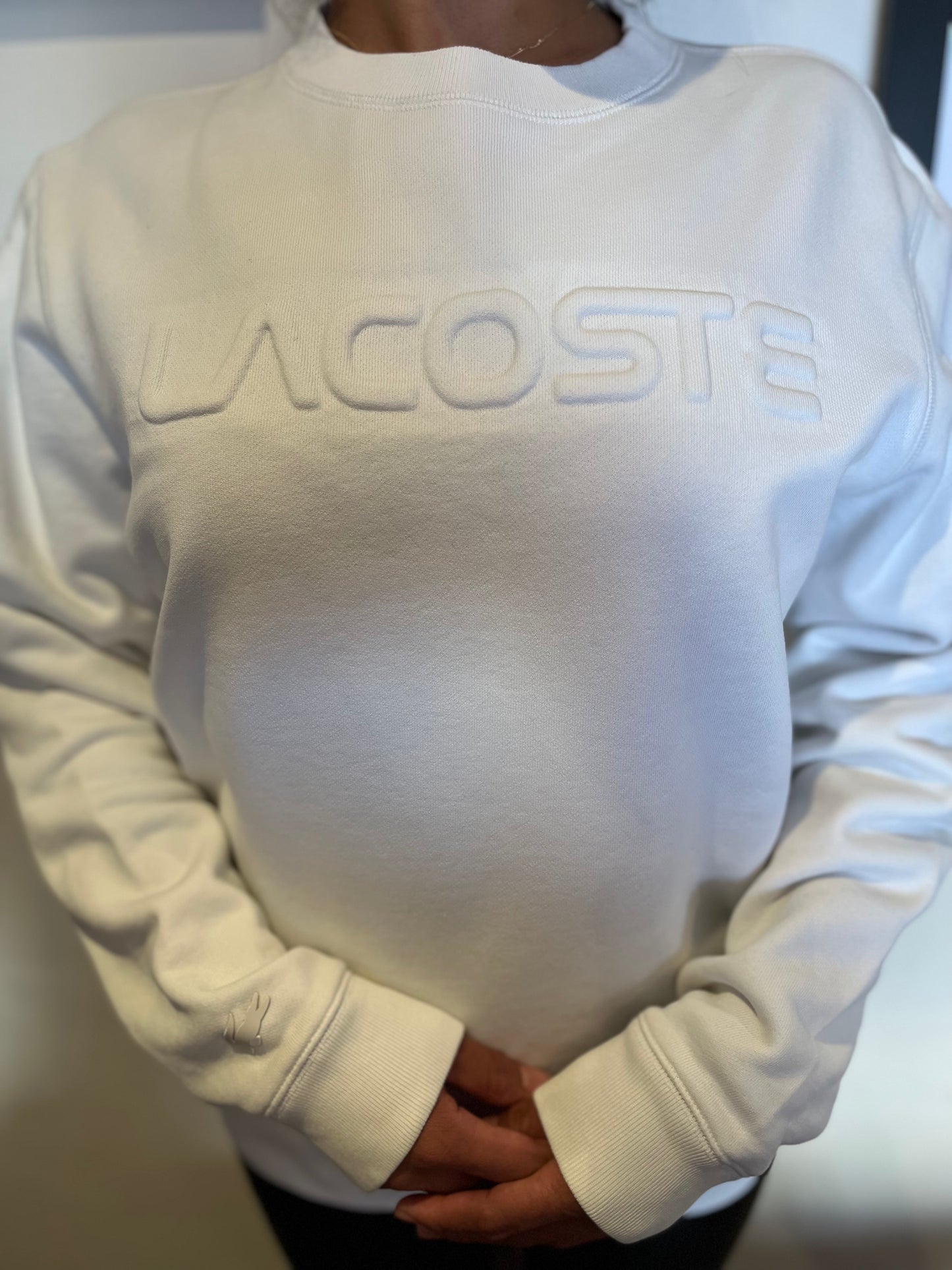 Lacoste Ladies Sweater White Size 6 Raised Chest Logo & Arm Crocodile Badge