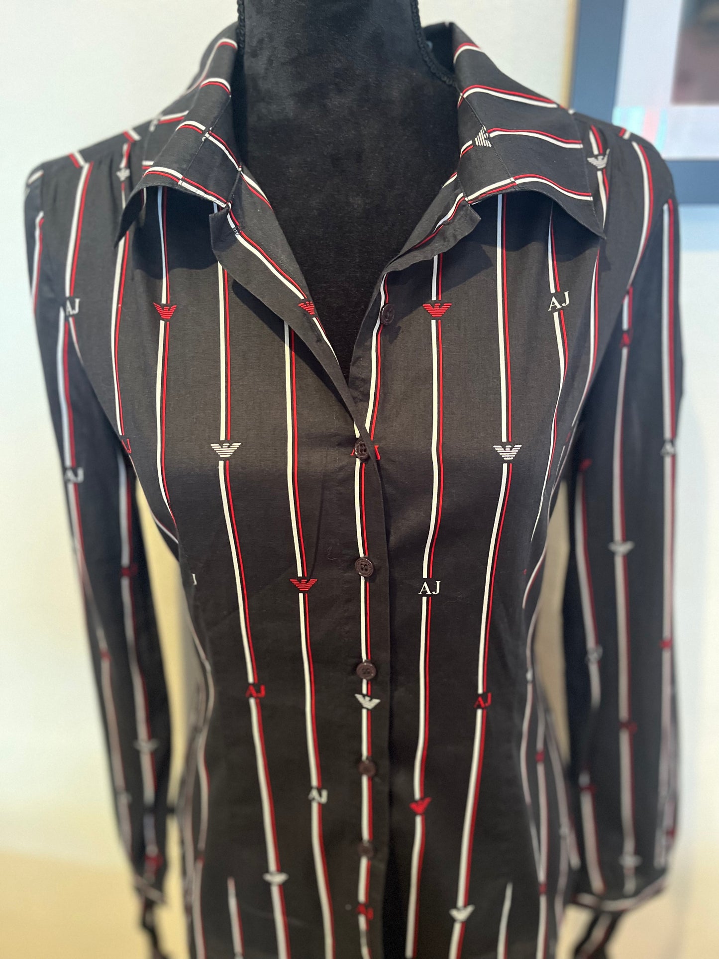 Armani AJ 100% Cotton Women’s Black Stripe Shirt Size 6