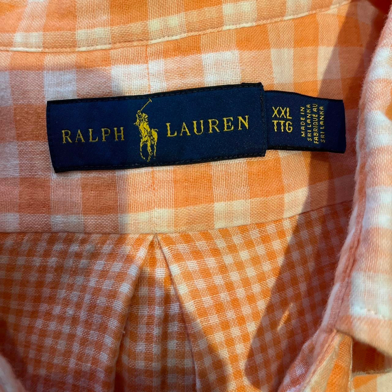 Ralph Lauren 100% Linen Orange White Gingham Shirt Size XXL