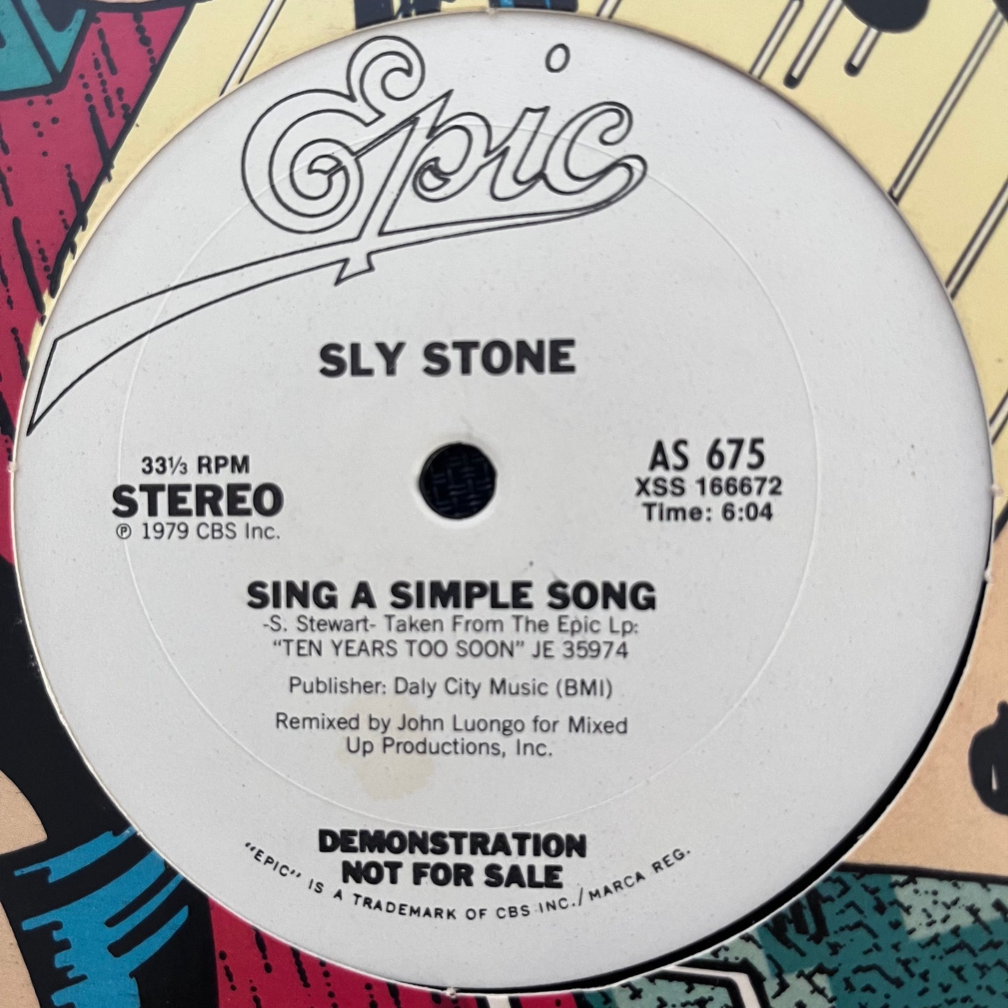 Sly Stone “Dance To The Music” / “Sing A Simple Song” 2 Track 12inch Vinyl Record