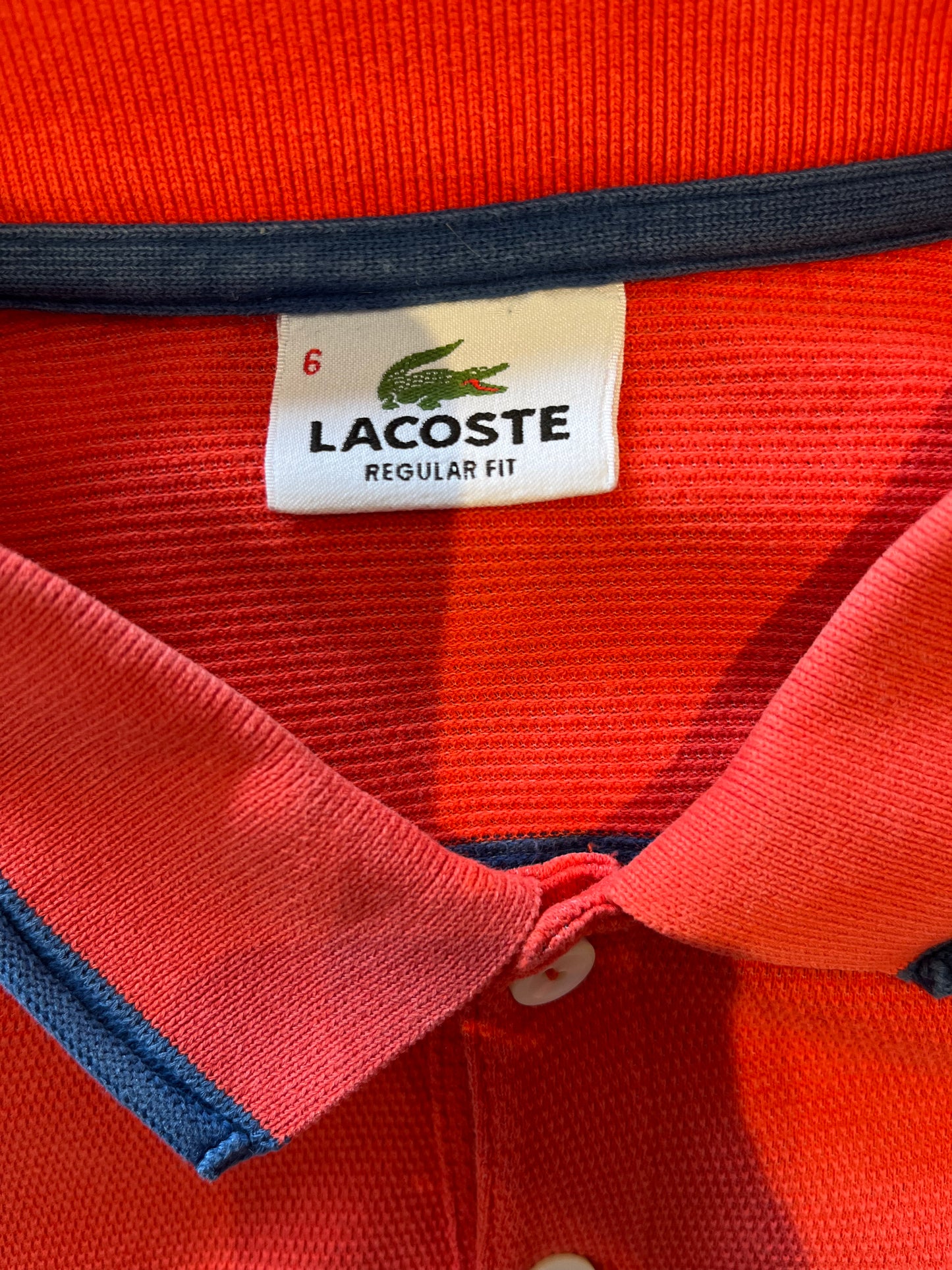 Lacoste 100% Cotton Red Blue Stripe Polo Shirt Size Large