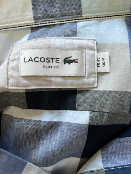 Lacoste 100% Cotton Blue White check Shirt Size M Classic Fit