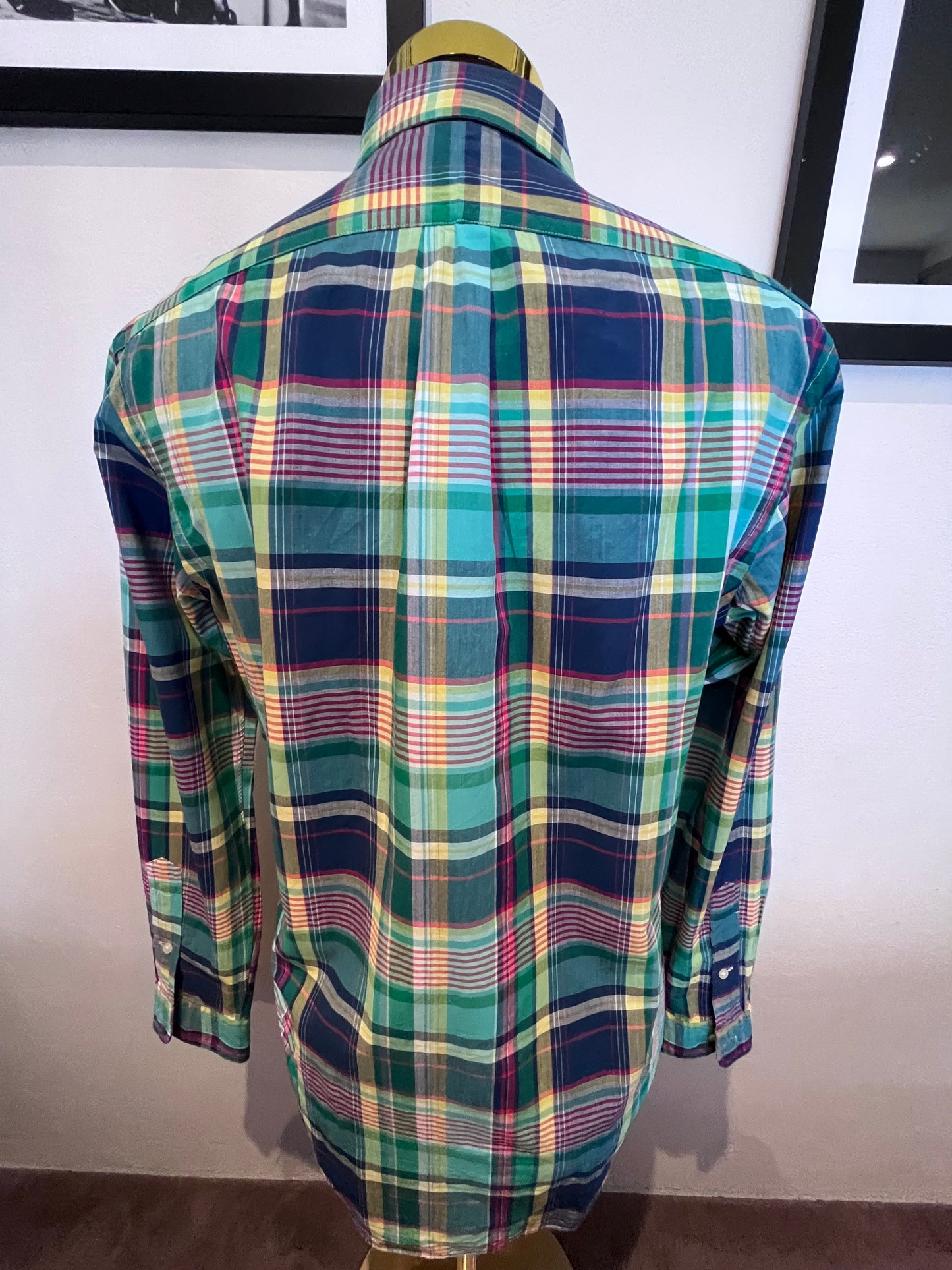 Ralph Lauren 100% Cotton Green Blue Check Shirt Size L Classic Fit Button Down Collar