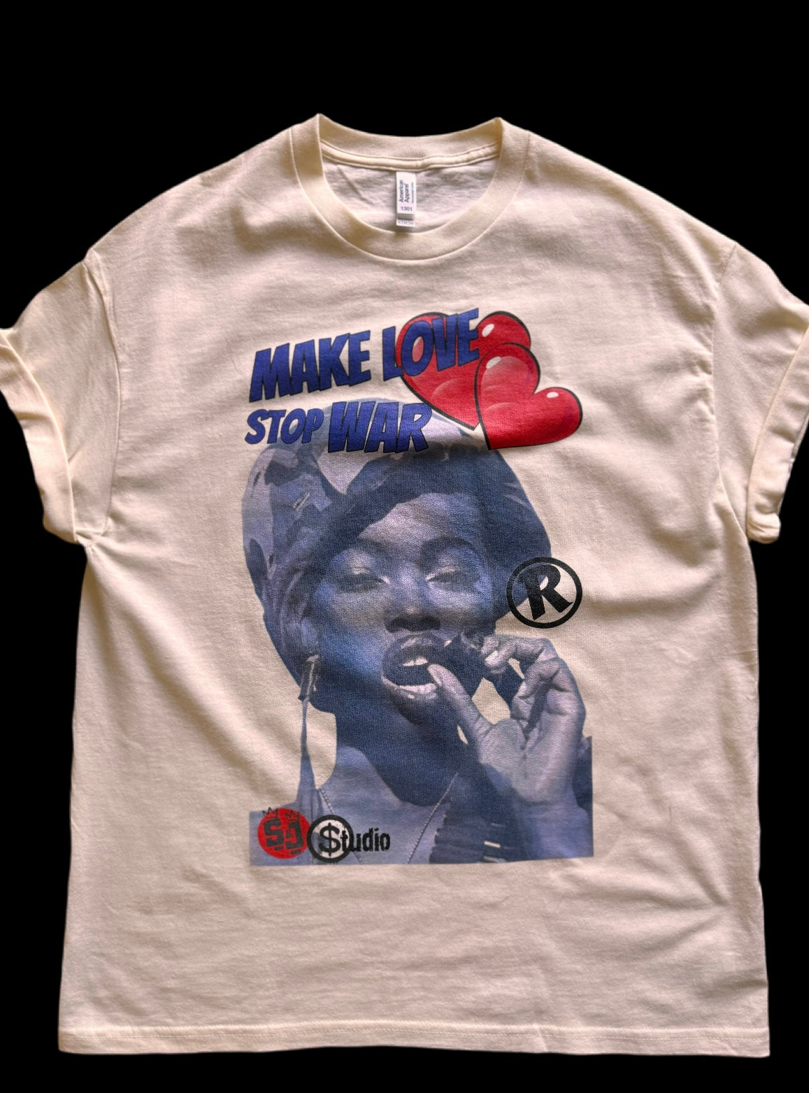 S&J “Make Love Stop War” 100% Cotton White Chest Logo T Shirt