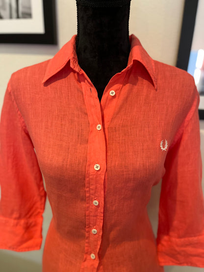 Fred Perry Women’s 100% Linen Pink Shirt Slim Fit Size L