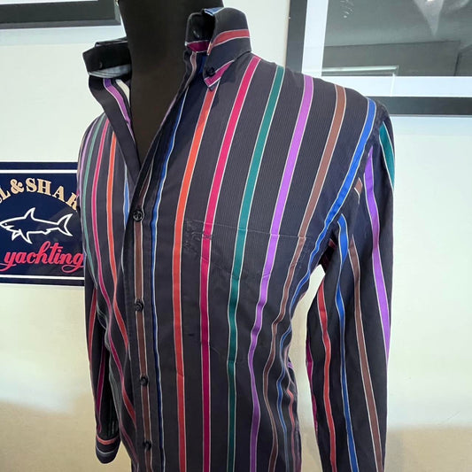 Paul & Shark 100% Cotton Black Red Striped Shirt Size 40 M, Made in Italy