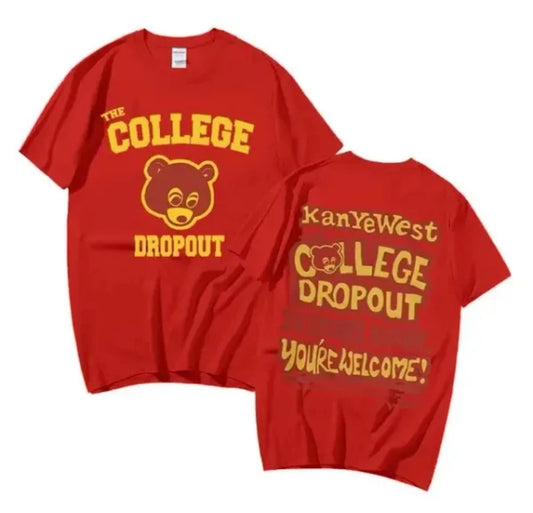 Kanye West “The College Drop Out” Red Football Shirt Chest & Back Logo Print