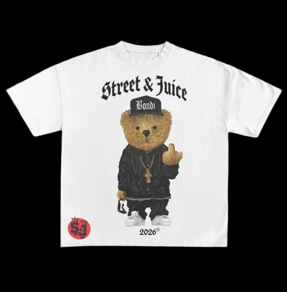 Street & Juice Bondi Bear 100% Cotton White 2034 Gangsta T Shirt