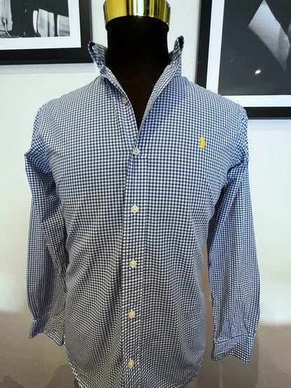 Ralph Lauren 100% Cotton Blue White Gingham Check Size Small Classic Fit