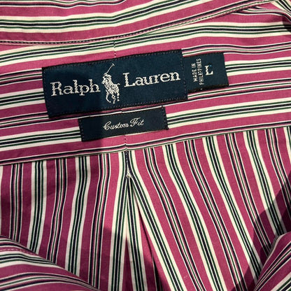 Ralph Lauren 100% Cotton Purple Blue Striped Shirt Size L Custom Fit