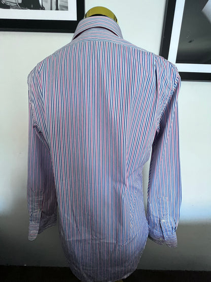 Ralph Lauren 100% Cotton Blue Red Spread Collar Shirt Size M Classic Fit, Fits Small to Medium