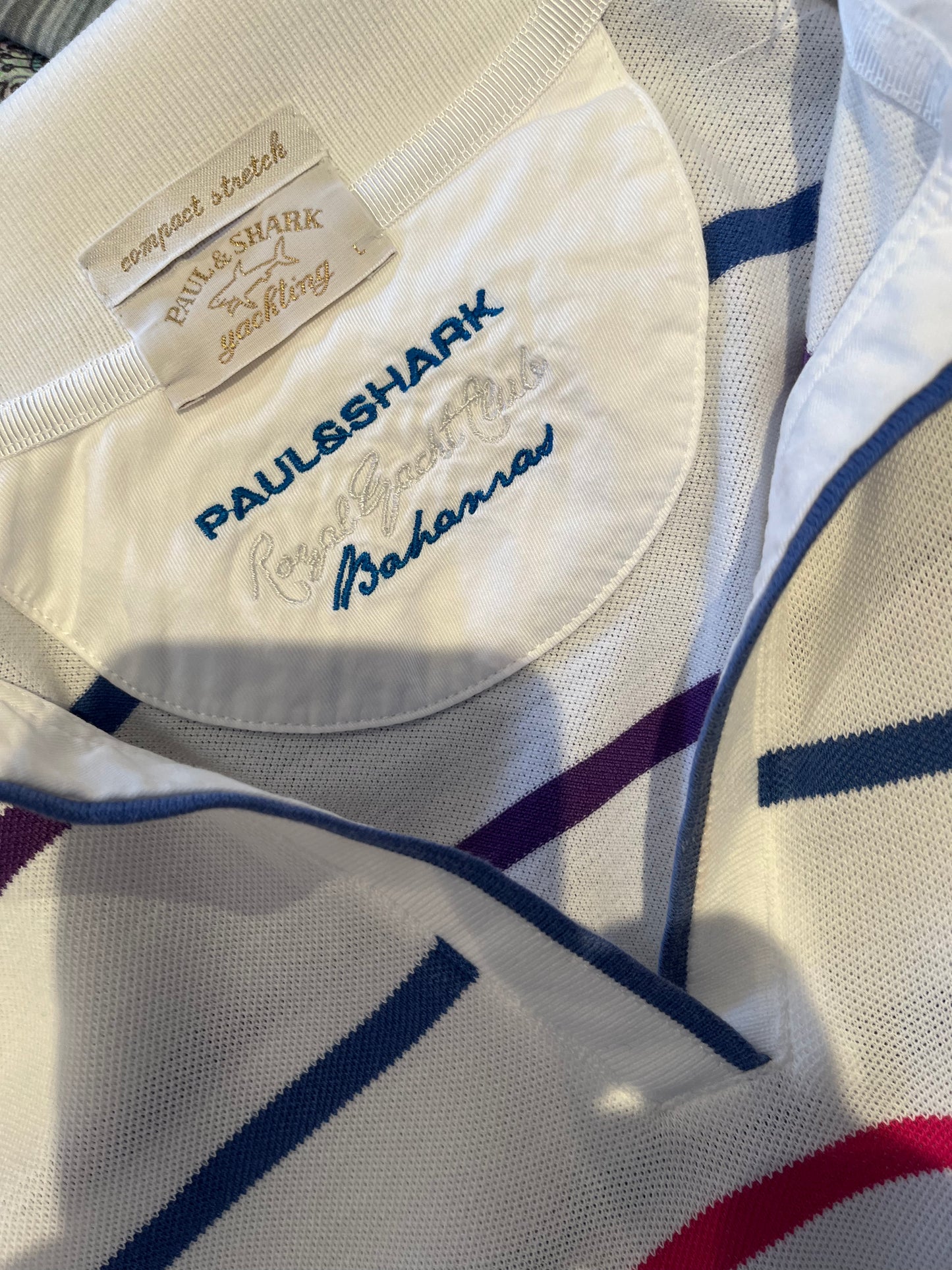 Paul & Shark Women’s 100% Cotton White Striped Polo Shirt Size L Made In Italy