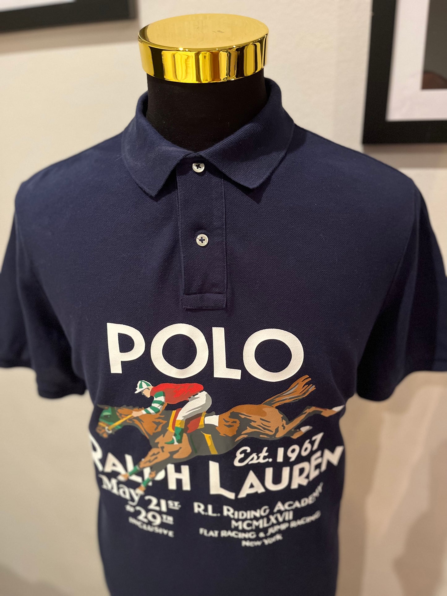 Polo Ralph Lauren 100% Cotton Blue Logo Print Polo Shirt Size Large