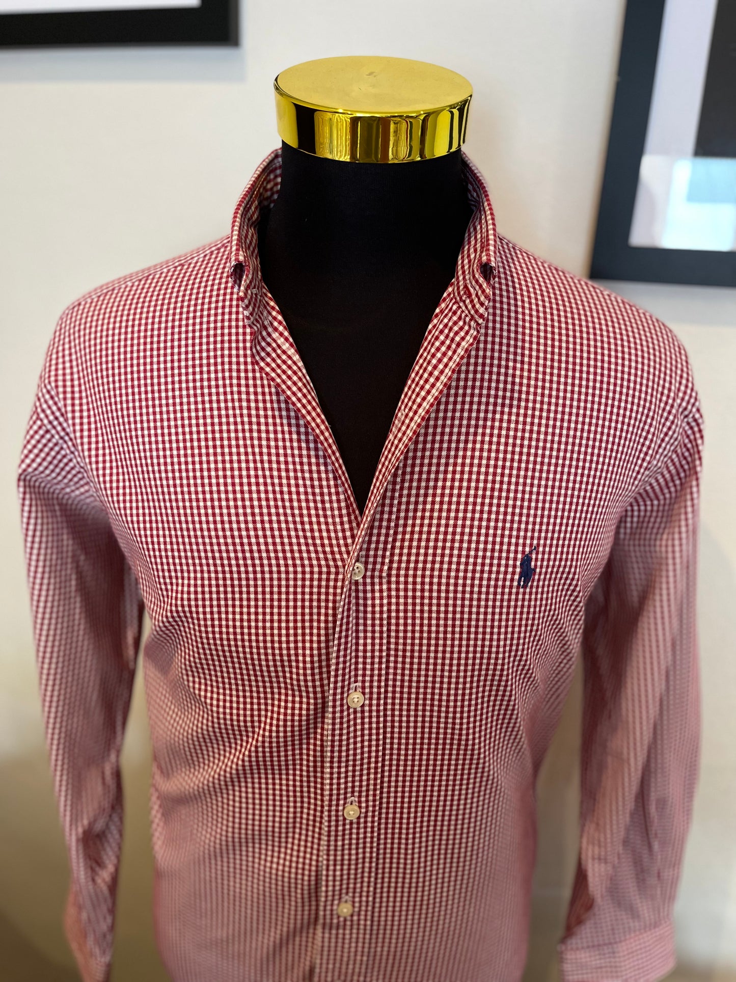 Ralph Lauren 100% Cotton Red White Gingham Check Size L 16 Classic Fit