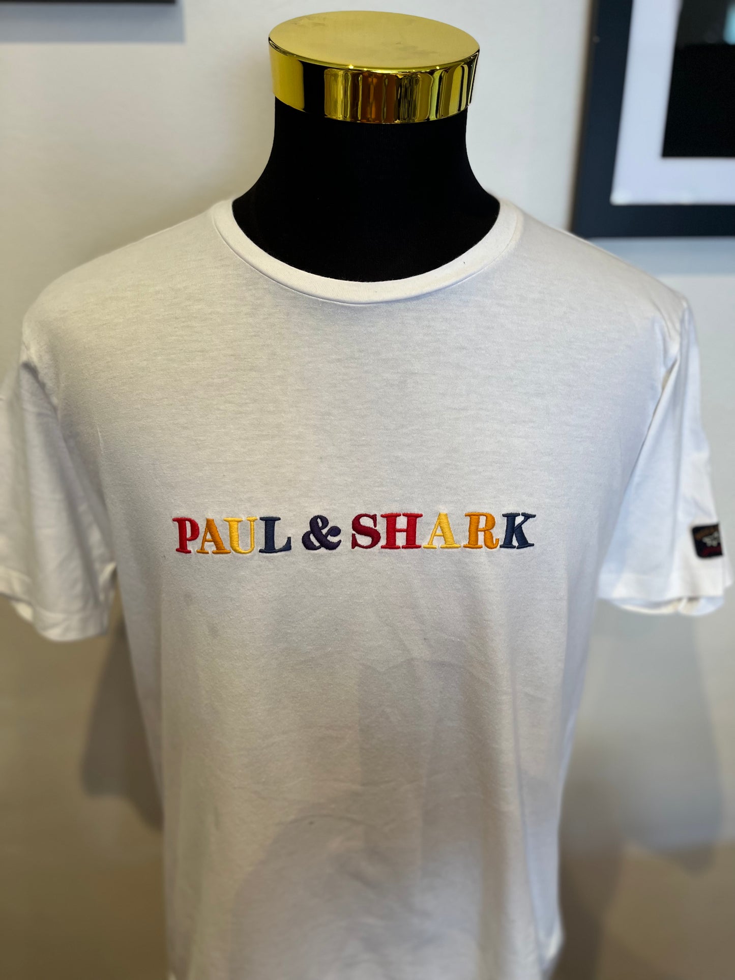 Paul & Shark 100% Cotton White Logo Embroidered Tee Size XL Made In Italy