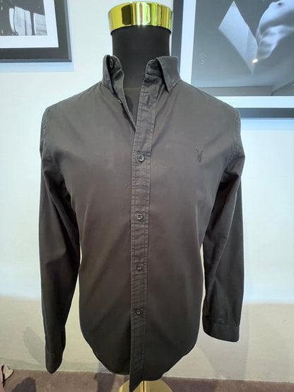 AllSaints 100% Cotton Black Shirt Size Medium Slim Fit Button Down Collar