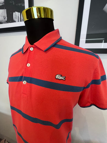 Lacoste 100% Cotton Red Blue Stripe Polo Shirt Size Large