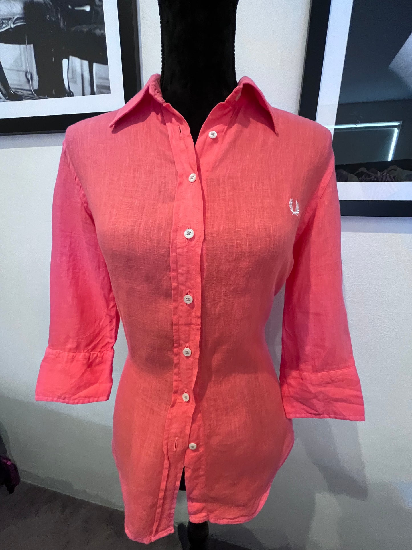 Fred Perry Women’s 100% Linen Pink Shirt Slim Fit Size L