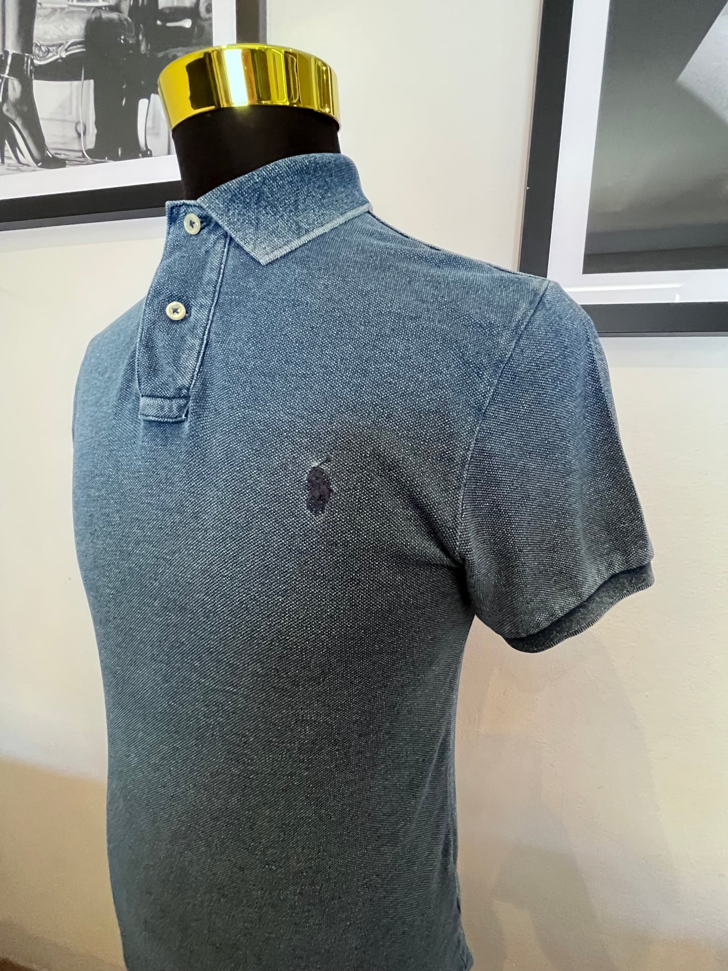 Ralph Lauren Polo, 100% Cotton Blue Denim effect Polo Shirt Size Small