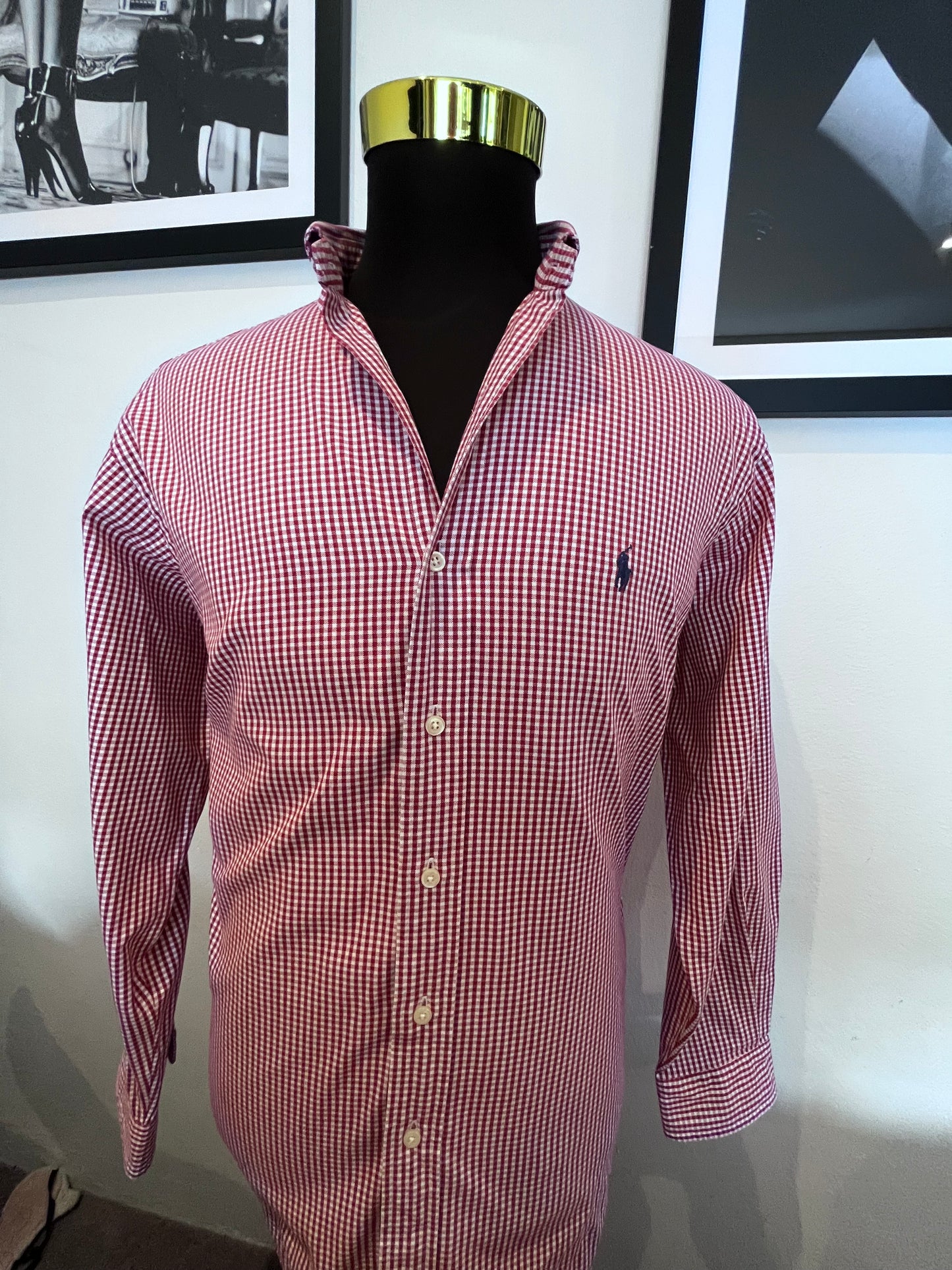 Ralph Lauren 100% Cotton Red White Gingham Check Size L 16 Classic Fit