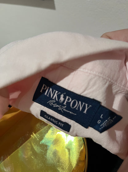 Ralph Lauren Pink Pony 100% Cotton Classic Fit Shirt Size Large Button Down Collar