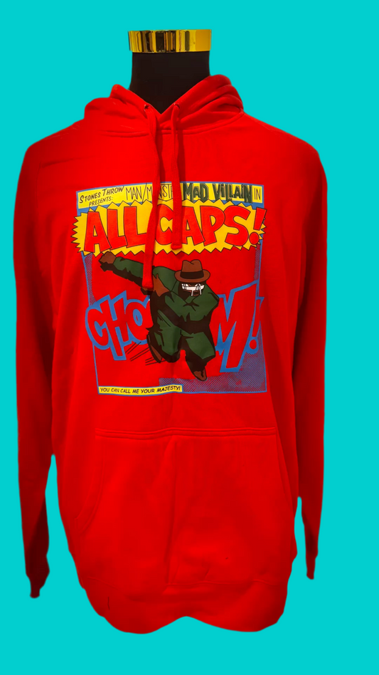 MF DOOM Mad Villain ‘ALL CAPS’ 100% Cotton Red Chest Logo Hoodie