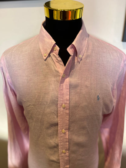 Ralph Lauren 100% Cotton Linen Pink Shirt Size Large Classic Fit