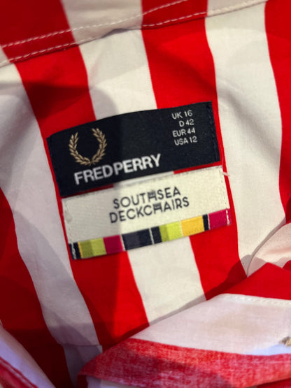 Fred Perry Women’s 100% Cotton Red White Stripe Shirt Slim Fit Size 16