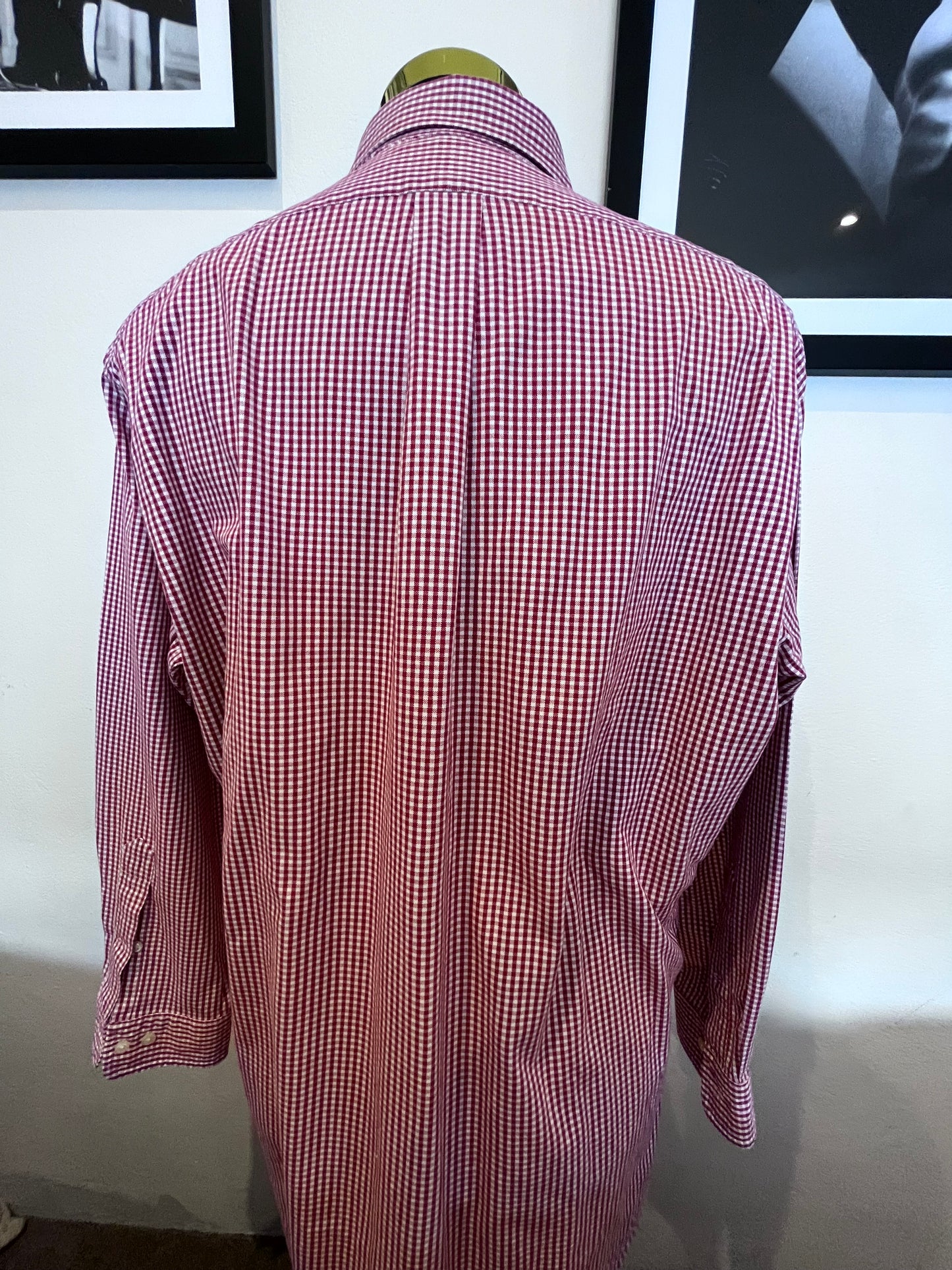 Ralph Lauren 100% Cotton Red White Gingham Check Size L 16 Classic Fit