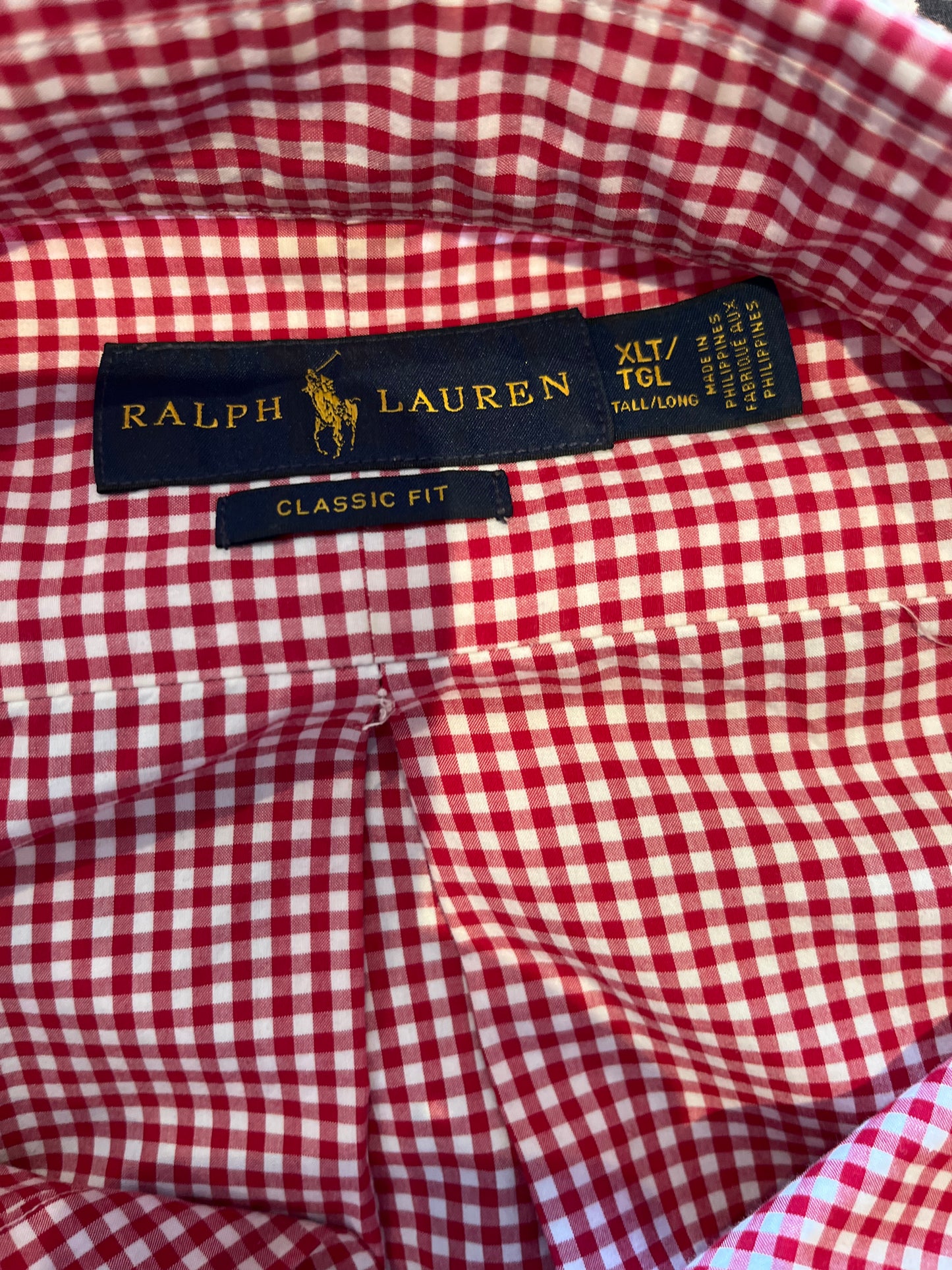 Ralph Lauren 100% Cotton Red White Gingham Check Shirt Size XL Classic Fit